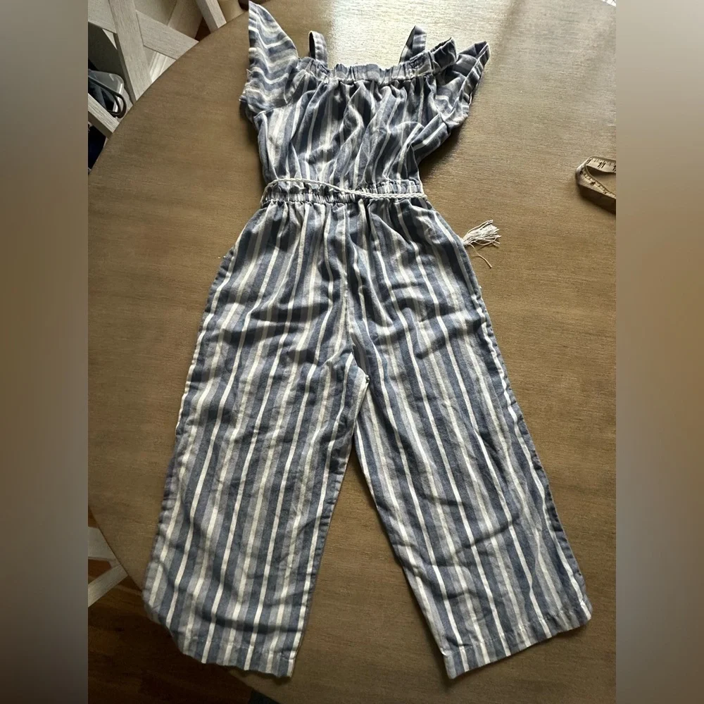 bebe girls m(10-12) Blue and White Striped Jumpsuit